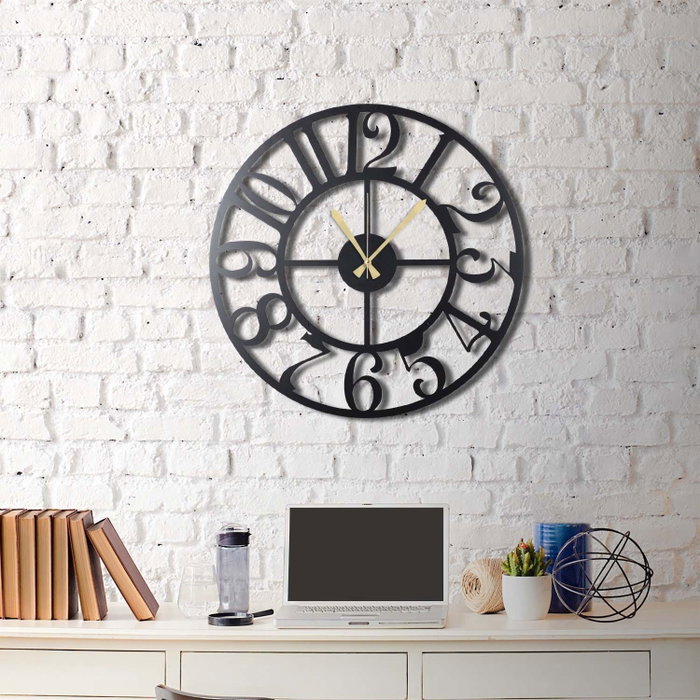 Wallity Reloj de Pared Decorativo Circle XL, Metal Negro 70x70 cm, Elegante y Moderno